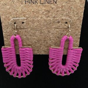 Pink Linen Earrings Fuschia Gold Tone Frame Wrapped Dangle Hot Pink Y2K